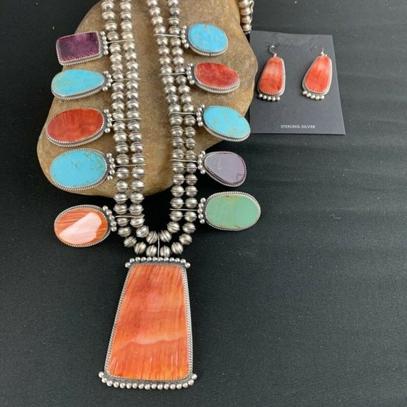 Native Navajo Sq. Blossom Sterling Silver Necklace - Picture 6 of 12